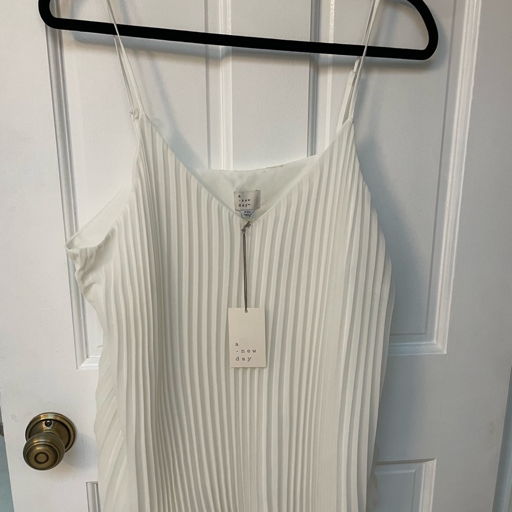 White Pleated Spaghetti Strap Shirt